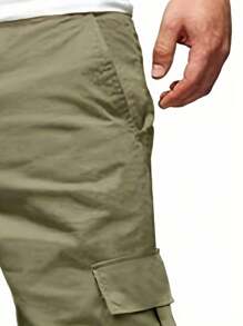 Men's Jogging Pants Solid Color Outdoor Sports Casual Fashion Daily Life Trousers - Màu Khaki - Xem 3