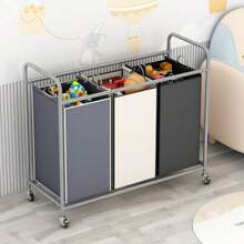 Giỏ đựng đồ giặt 3 túi, giỏ đựng đồ giặt, xe đẩy sắp xếp đồ giặt, có bánh xe có thể khóa chịu lực và túi có thể tháo rời, áo mùa xuân, tối giản, mùa hè - Thập cẩm - Xem 3