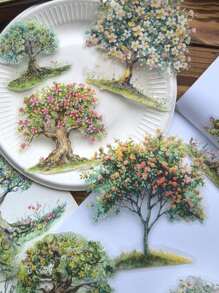 10pcs/Pack Vintage Waterproof Large Size Mother Of Pearl Effect Stickers, Flower Tree Floral Design, For Journal Diary Decor Back To School - Multicolor - View 1