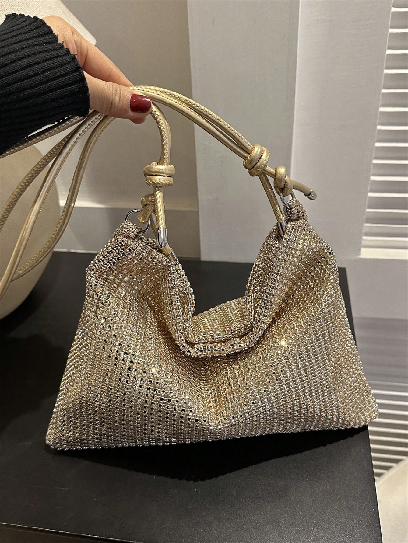 large rhinestone shoulder tote