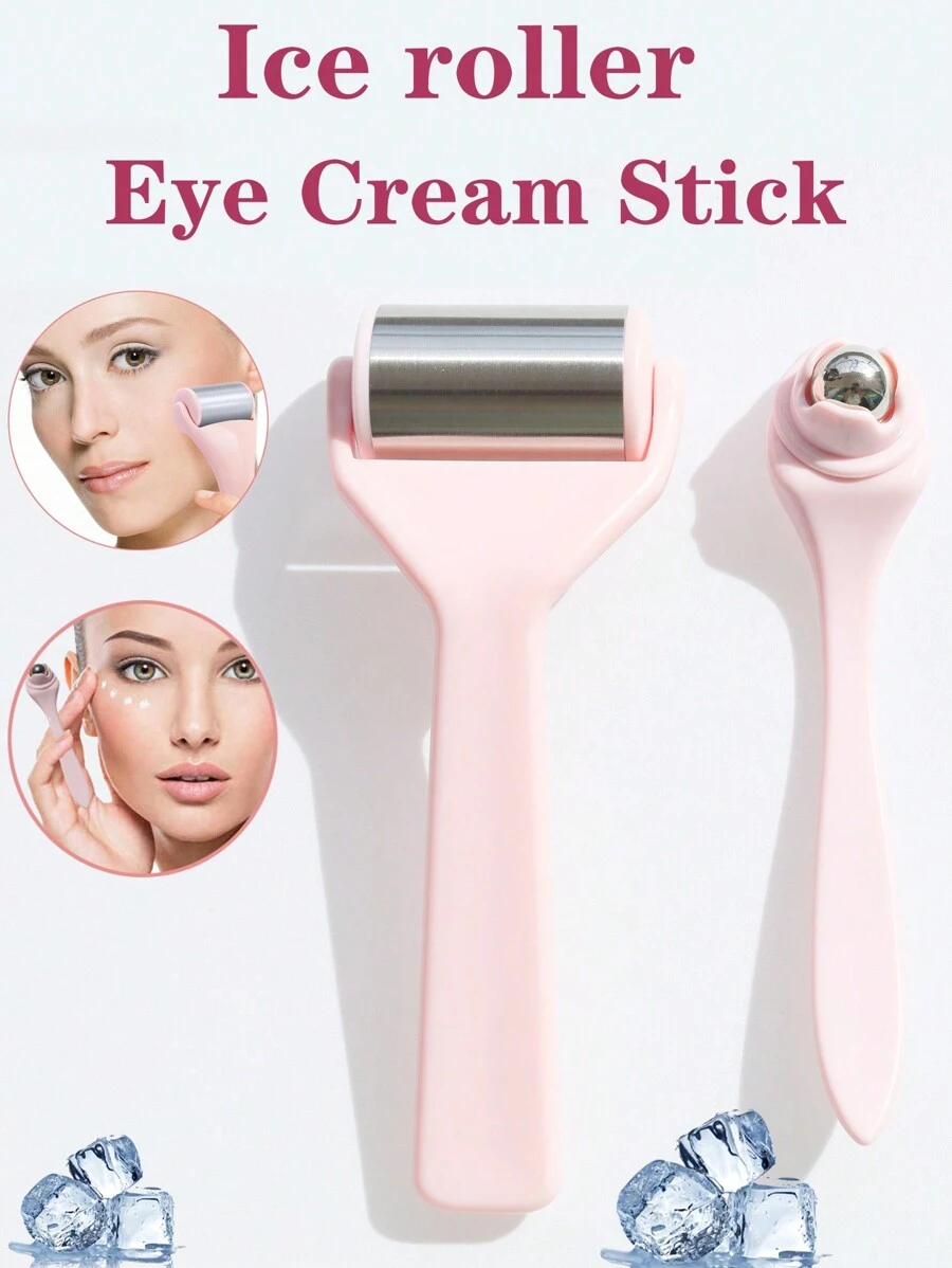 2pcs/Set Beauty Care Kit - 304 Stainless Steel Facial Massage Roller & Eye Massage Roller, Skin Care Gift Set For Women - Multicolor - View 1