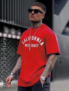 Men's Oversized California West Coast 100% Cotton T-Shirt From S To Plus Size G3 - 紅白色 - 查看 3