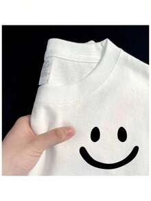 Unisex 100% Cotton Smile T-Shirt Basic Print Cartoon Streetwear Launch Shipping Today Children Plus Size!! - 白色 - 查看 2