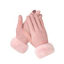 1/2 双时尚女士手套秋冬可爱毛茸茸保暖手套全指手套女士户外运动女手套屏幕圣诞节和感恩节家庭礼物 - 多色 - 查看 9