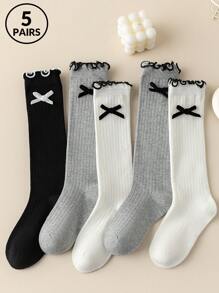 5 Pasang Kaos Kaki Setinggi Lutut Gaya Korea untuk Anak Perempuan, Warna Acak, Kaos Kaki Seragam Sekolah untuk Musim Semi/Gugur, Balita (2-3 Tahun), Anak Kecil (4-7 Tahun), Anak Remaja (8-11 Tahun) - MultiWarna - View 1