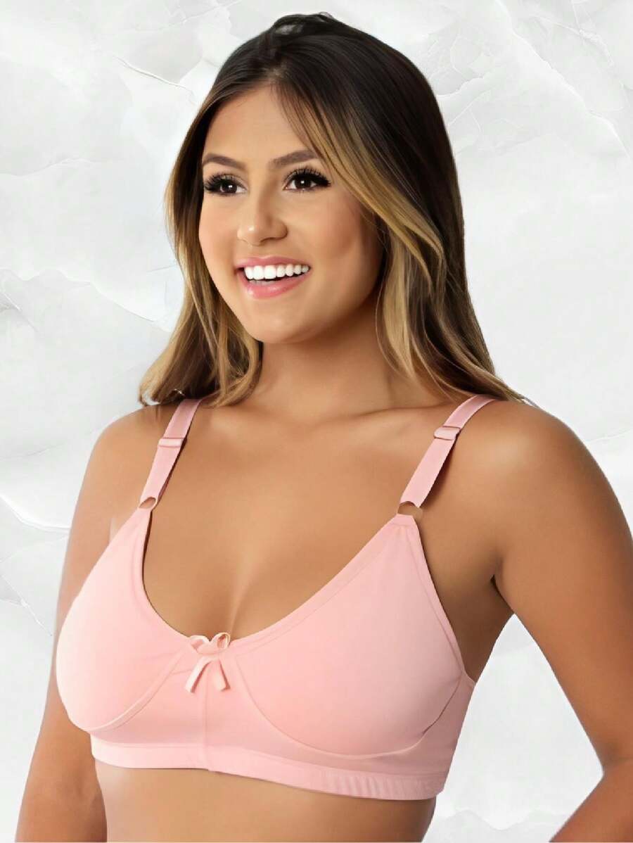 Kit 4 Reinforced Bra Without Pads Wide Straps Good Support Basic - Normal Bra - Màu Hồng baby - Xem 1