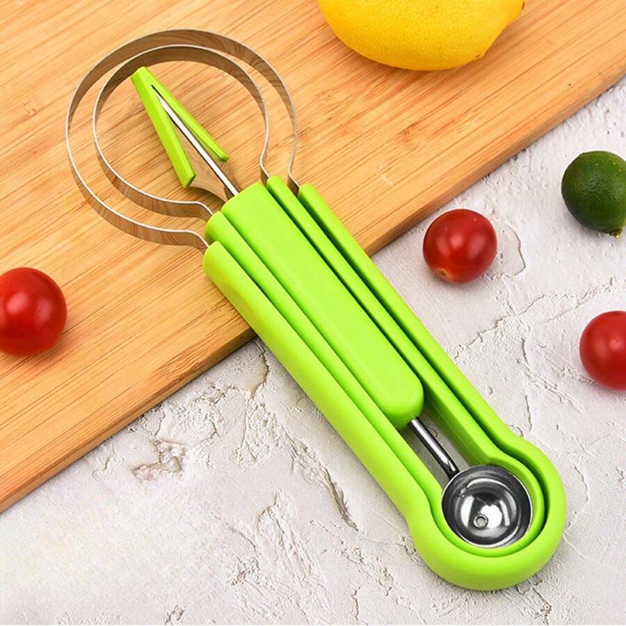 3-In-1 Fruit Ball Digger Stainless Steel Three-Piece Set Of Fruit And Vegetable Carving Ball Separator Fruit Ball Scoop - Green - View 1