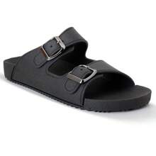 Women's Birken Slide Two-Buckle Injected Flat - Black - View 3