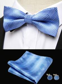 AlanKing 1set Men Fashion Floral Bow Tie, Handkerchief & Cufflinks Suit Accessories For Wedding & Business Occasion Men Necktie