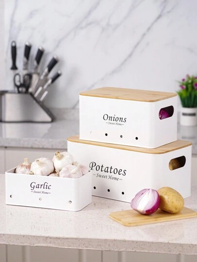 3pcs Airtight Food Storage Containers - Leak-Proof, Reusable, And Stackable Kitchen Organizers For Potatoes, Onions, And Garlic - Space-Saving, Easy-Clean, And Freshness-Preserving Kitchen Accessories