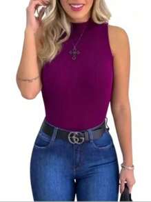 Women's Blouse Lightweight Mesh Bottle With High Collar Tricot Summer/Winter Fashion Blogger Trico - 黑色 - 查看 3