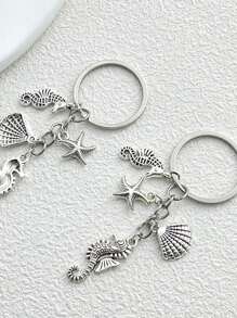 1 件时尚合金古银海洋生物海星海马钥匙扣珠宝钱包钥匙扣配件送给朋友的完美礼物汽车配件包饰背包学校可爱哥特 Y2k 包配件挂绳带身份证夹汽车配件包饰 - 復古銀色 - 查看 4