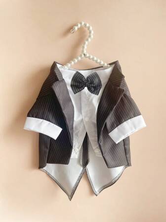 1pc Stripe Patterned Pet Suit 2 In 1 Tuxedo, Suitable For Weddings And Parties