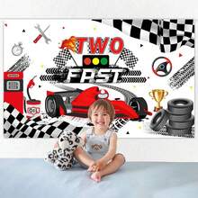 1 件卡通赛车主题生日派对背景横幅，82.7 X 59.1/59.1 X 39.4/39.4 X 29.5 英寸赛车生日快乐派对装饰背景，适合生日派对、蛋糕桌横幅、客厅、卧室、摄影工作室、直播场景、派对装饰道具礼物 - 彩色 - 查看 3
