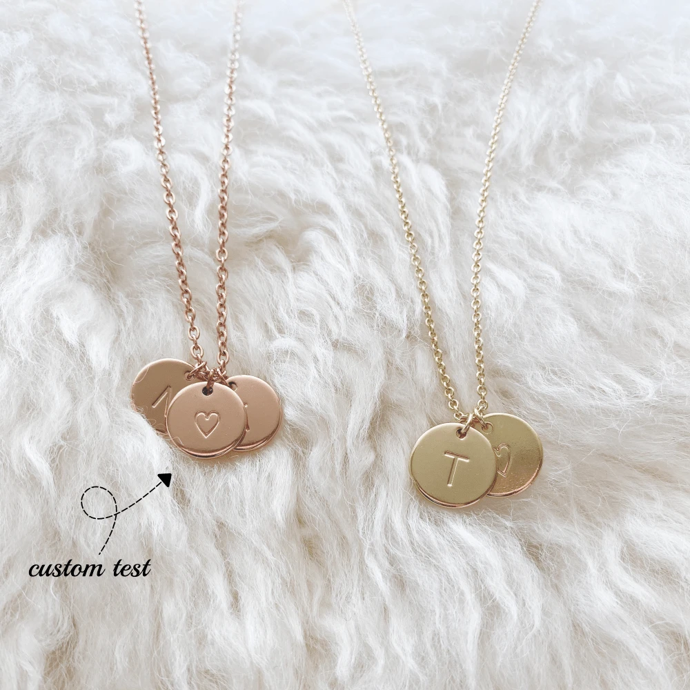 Personalized Disc Necklace Dainty Initial Necklace, Minimalist, Personalized Everyday Disc Necklace, Customized Mother's Gift, Wife Gift - Silver - View 1