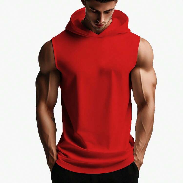 MIL200FIT Playera Hombre Sin Manga Con Capucha Regular Fit - Rojo - Añade 3