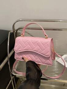 新款粉色女生纯色PU面料小方包手提包简约时尚外出洋气百搭潮流单肩包带可拆卸可调节肩带 - 粉色 - 查看 5