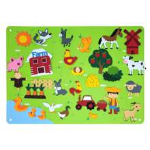 1入組農場動物/動物園動物/昆蟲/海洋生物羊毛氈忙碌板，早期教育3D DIY羊毛氈遊戲套裝，故事板，學習板（部分配件隨機顏色） - 綠色 - 查看 18