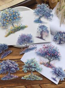 10pcs/Pack Vintage Waterproof Large Size Mother Of Pearl Effect Stickers, Flower Tree Floral Design, For Journal Diary Decor Back To School - Multicolor - View 7