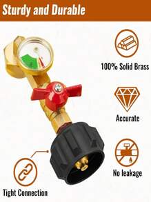 Propane Refill Adapter With Valve And Gauge, Fill 1 Pound Bottles From 20lb Tank, Fits QCC1 / Type1 Propane Tank And 1 Lb Throwaway Disposable Cylinder Propane Bottle Connector - Gold - View 7
