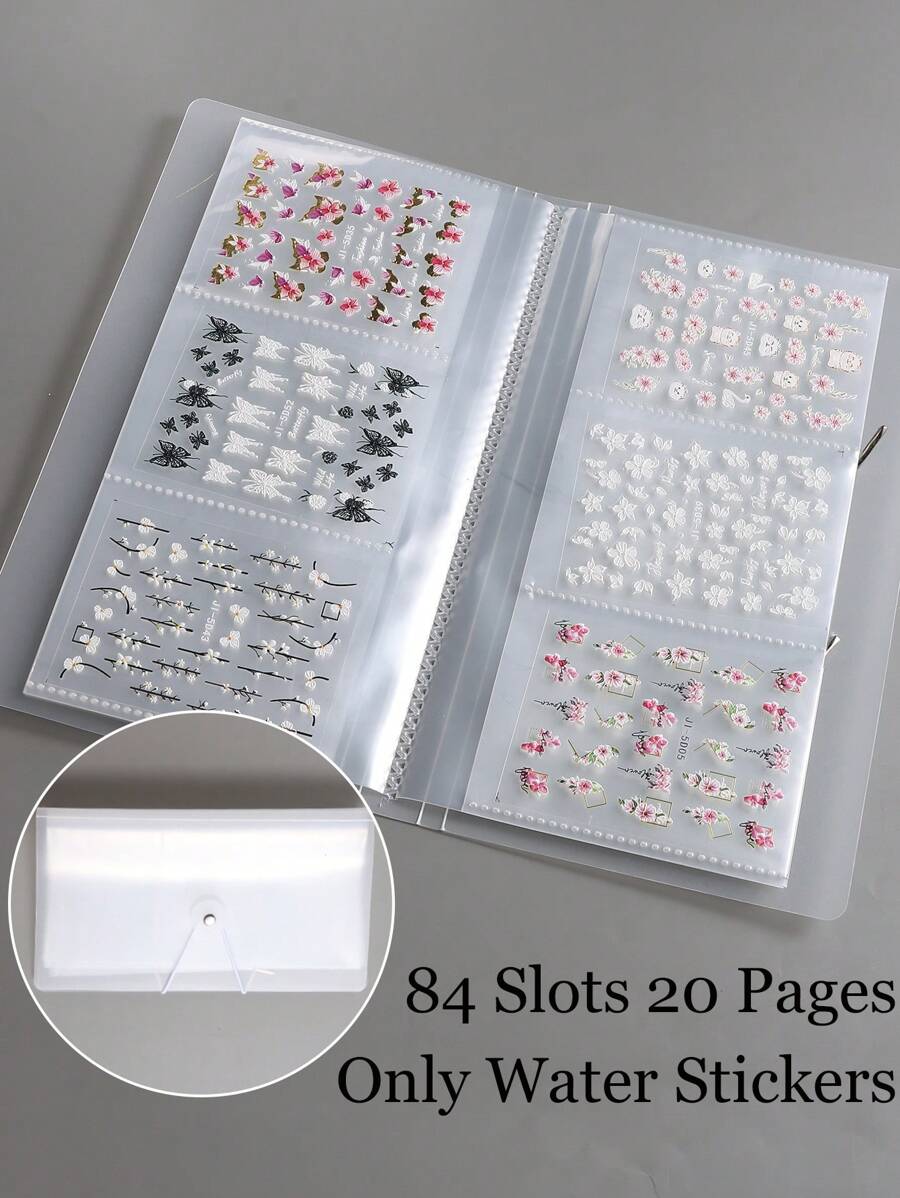 Libro de almacenamiento de 84 ranuras para pegatinas de arte de uñas, álbum vacío, organizador de colección de calcomanías, soporte de visualización, cuaderno, herramientas de manicura
