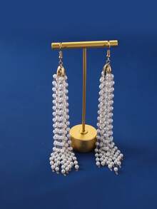 1 件优雅手工人造珍珠女士耳环，时尚派对和表演礼物 - 白色 - 查看 4