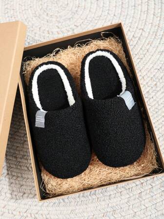 男士软底拖鞋，简约薄底轻便，白色和黑色，时尚室内家居地板保暖拖鞋，蓬松保暖拖鞋，优雅学院风，适合秋冬季