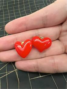 1 pieza/2 piezas Broche con forma de corazón rojo, accesorio de joyería para bodas y fiestas, Regalo de alfiler con forma de corazón para la pareja - Rojo - Ver 2
