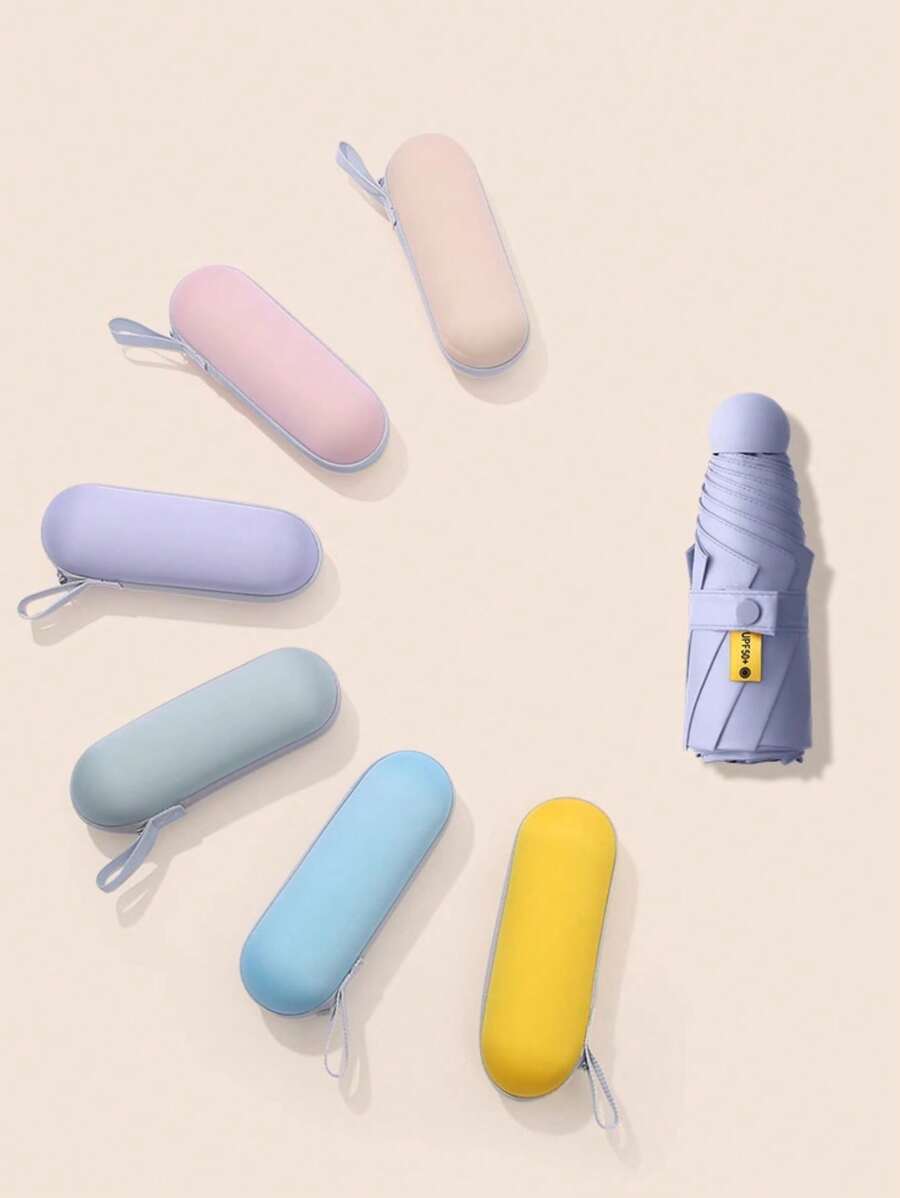 Pequeño Paraguas Compacto con Estuche de Viaje - Paraguas Compacto y Portátil con Estuche Rígido de Viaje, Disponible en Colores Pastel, Ideal para Uso Diario y Regalos Especiales. - Multicolor - Ver 1