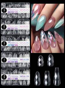 120/140Pcs 3D Diamond Almond/Ballet/Coffin False Nails Clear Press On Nails For Acrylic Gel Reusable Fake Nail Tips DIY Nail Supplies For Women&Girls Manicure Art Decoration Design - Clear - View 2