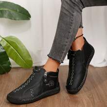 Women's Leather Lace-Up Oxford Ankle Boots - Lightweight, Non-Slip Casual & Work Shoes With Rubber Sole - 黑色 - 查看 6
