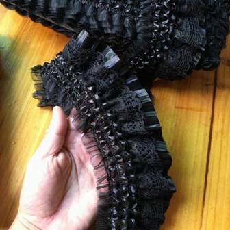 1 Yard Svart & Vitt Rynkat Elastiskt Lolita Spetstyg För Kläddekoration