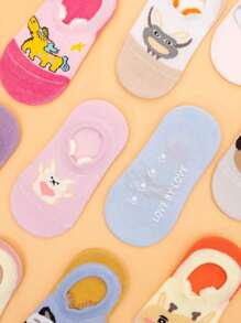 12 Pares Calcetines De Bebé Tines Con Orejitas, Antideslizantes Con Estampado De Dibujos Animados - Multicolor - Ver 5