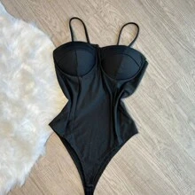 Kit 2 Women's Bodysuits Basic Retro Half Cup Bodysuit With Modeling Cups Tones - Óxido marrón - Ver 3