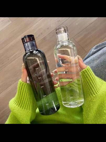 1pc Clear Summer Water Bottle, Large Capacity Outdoor Drinking Cup With Time Scale Reminder, Plastic Cup Suitable For Cold Juice And Beverages In Summer