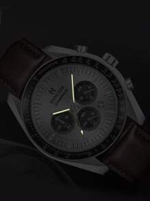 A GOOD H Men Watch Luxury Leather Wristwatch Elegant Waterproof Chronograph Quartz Business Watch For Men Gift (COFFEE) - Coffee Brown - View 4