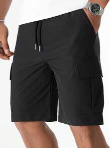 Men's Casual Cargo Shorts With Flap And Drawstring Pockets Active Shorts - màu đen - Xem 2