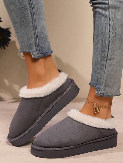 Pantuflas suaves y esponjosas para mujer en color gris - Cómodas de enfundar con suela antideslizante segura - Perfectas para estar en casa los días fríos