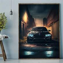1 pièce Affiche d'art mural en canevas, peinture abstraite de voiture de style industriel moderne, décoration murale d'art de rue mystérieuse de nuit, cadeau idéal pour la chambre à coucher, le salon, le couloir - sans cadre