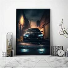 1 pièce Affiche d'art mural en canevas, peinture abstraite de voiture de style industriel moderne, décoration murale d'art de rue mystérieuse de nuit, cadeau idéal pour la chambre à coucher, le salon, le couloir - sans cadre