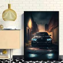 1 pièce Affiche d'art mural en canevas, peinture abstraite de voiture de style industriel moderne, décoration murale d'art de rue mystérieuse de nuit, cadeau idéal pour la chambre à coucher, le salon, le couloir - sans cadre