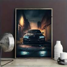 1 pièce Affiche d'art mural en canevas, peinture abstraite de voiture de style industriel moderne, décoration murale d'art de rue mystérieuse de nuit, cadeau idéal pour la chambre à coucher, le salon, le couloir - sans cadre