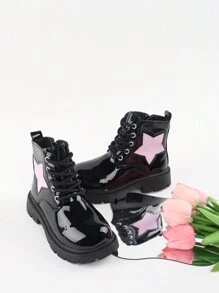 1 Pair Girls' Star Waterproof Flat Heel  Boots, Princess Short Boots For Fall And Winter - Purple - View 2