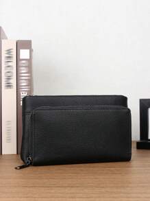 HOVI'S Borsa portafoglio classica in colore unito, vintage, semplice e aziendale, grande capacità, leggera, impermeabile, adatta per uso quotidiano, per cellulare, uomo, studente, viaggio, vacanze, lavaggio, portafogli vintage, borse per San Valentino, borse nere essenziali per le vacanze, borse scolastiche vintage, borse sportive da uomo, portafogli da regalo, borse primavera vintage