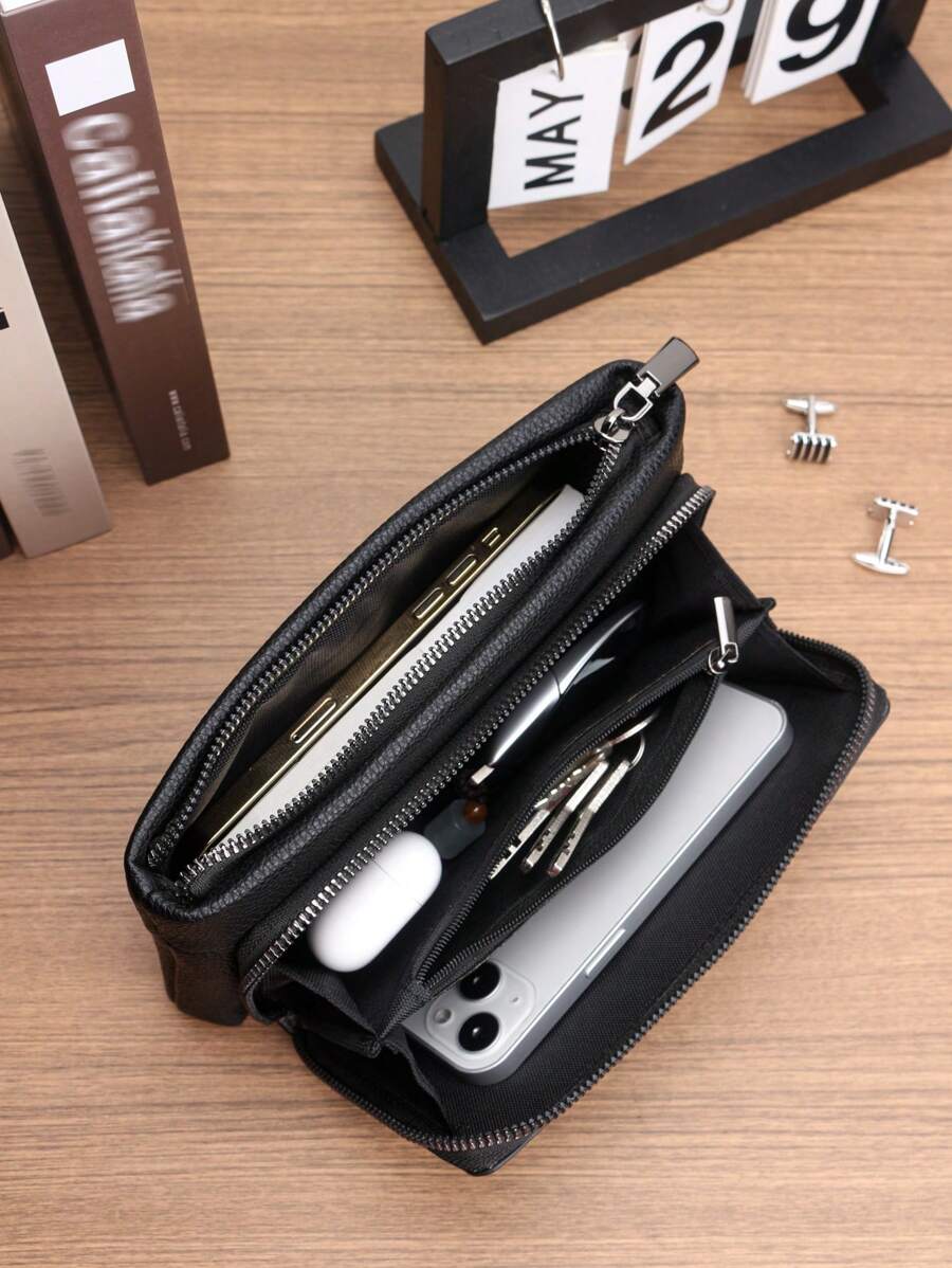 HOVI'S Borsa portafoglio classica in colore unito, vintage, semplice e aziendale, grande capacità, leggera, impermeabile, adatta per uso quotidiano, per cellulare, uomo, studente, viaggio, vacanze, lavaggio, portafogli vintage, borse per San Valentino, borse nere essenziali per le vacanze, borse scolastiche vintage, borse sportive da uomo, portafogli da regalo, borse primavera vintage