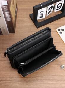 HOVI'S Borsa portafoglio classica in colore unito, vintage, semplice e aziendale, grande capacità, leggera, impermeabile, adatta per uso quotidiano, per cellulare, uomo, studente, viaggio, vacanze, lavaggio, portafogli vintage, borse per San Valentino, borse nere essenziali per le vacanze, borse scolastiche vintage, borse sportive da uomo, portafogli da regalo, borse primavera vintage