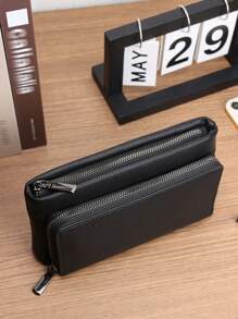 HOVI'S Borsa portafoglio classica in colore unito, vintage, semplice e aziendale, grande capacità, leggera, impermeabile, adatta per uso quotidiano, per cellulare, uomo, studente, viaggio, vacanze, lavaggio, portafogli vintage, borse per San Valentino, borse nere essenziali per le vacanze, borse scolastiche vintage, borse sportive da uomo, portafogli da regalo, borse primavera vintage