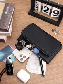 HOVI'S Borsa portafoglio classica in colore unito, vintage, semplice e aziendale, grande capacità, leggera, impermeabile, adatta per uso quotidiano, per cellulare, uomo, studente, viaggio, vacanze, lavaggio, portafogli vintage, borse per San Valentino, borse nere essenziali per le vacanze, borse scolastiche vintage, borse sportive da uomo, portafogli da regalo, borse primavera vintage