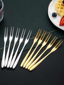 1pc/5pcs/10pcs Stainless Steel Fruit Fork, Dual-Prong Dessert Fork For Cake, Mooncake, Restaurant, Hotel