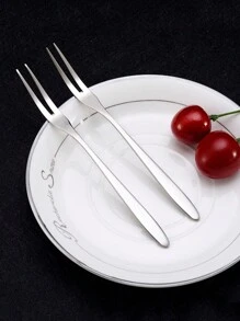 1pc/5pcs/10pcs Stainless Steel Fruit Fork, Dual-Prong Dessert Fork For Cake, Mooncake, Restaurant, Hotel